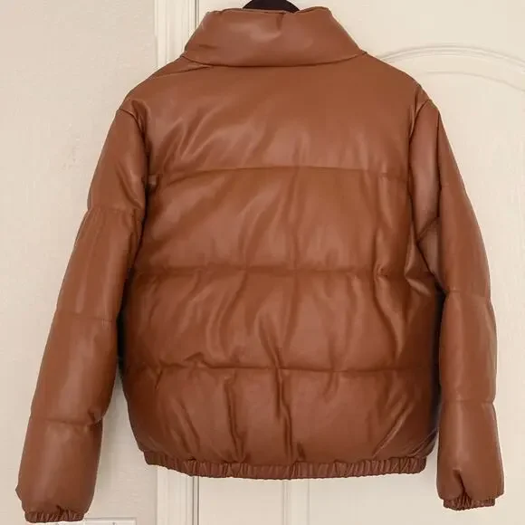 Windsor Brown Faux Leather Puffer Jacket Women’s Size L | NWT - Picture 4 of 5